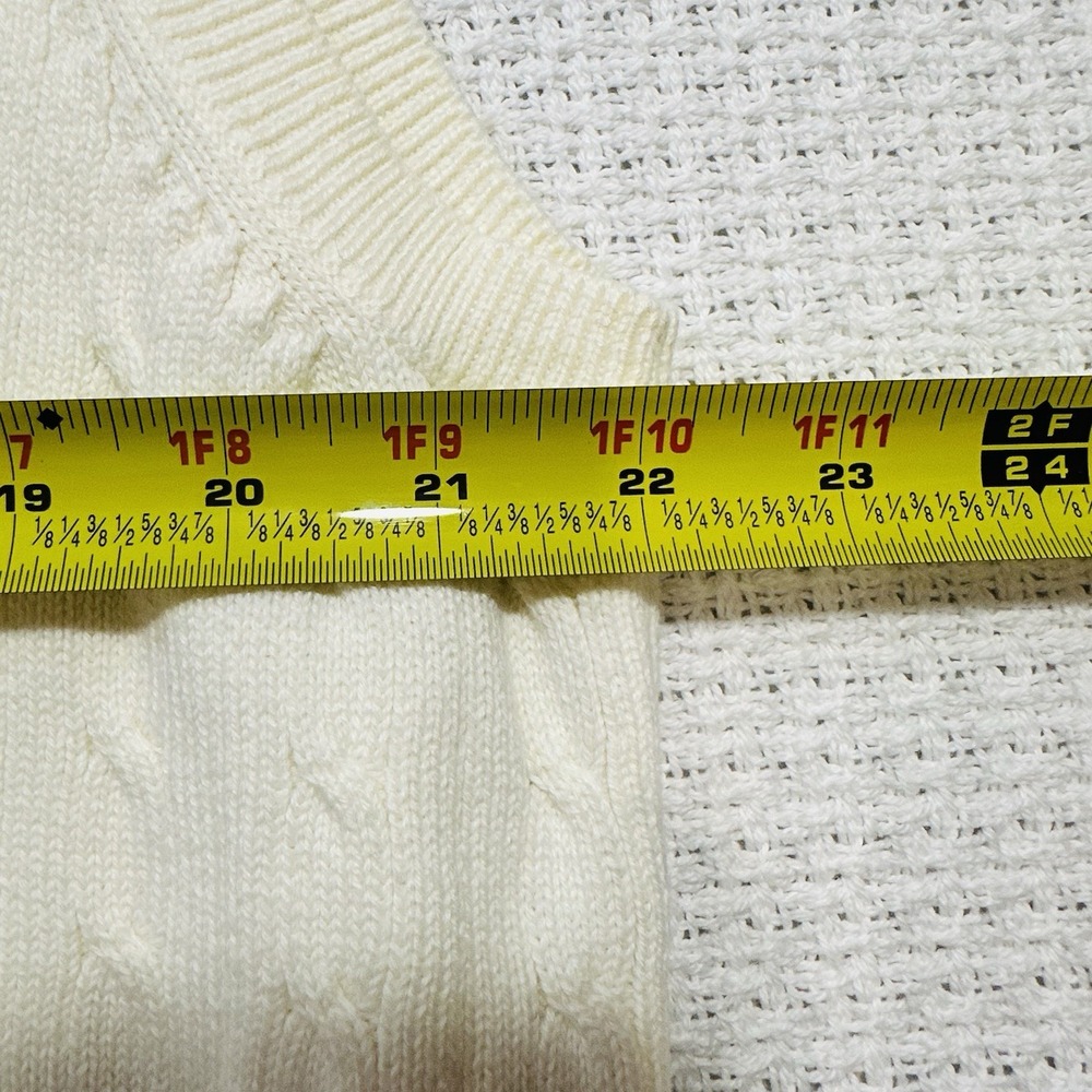 Vintage Tommy Hilfiger Golf Men V Neck Cable Knit Sweater Vest Cream szXL Preppy - Picture 12 of 14